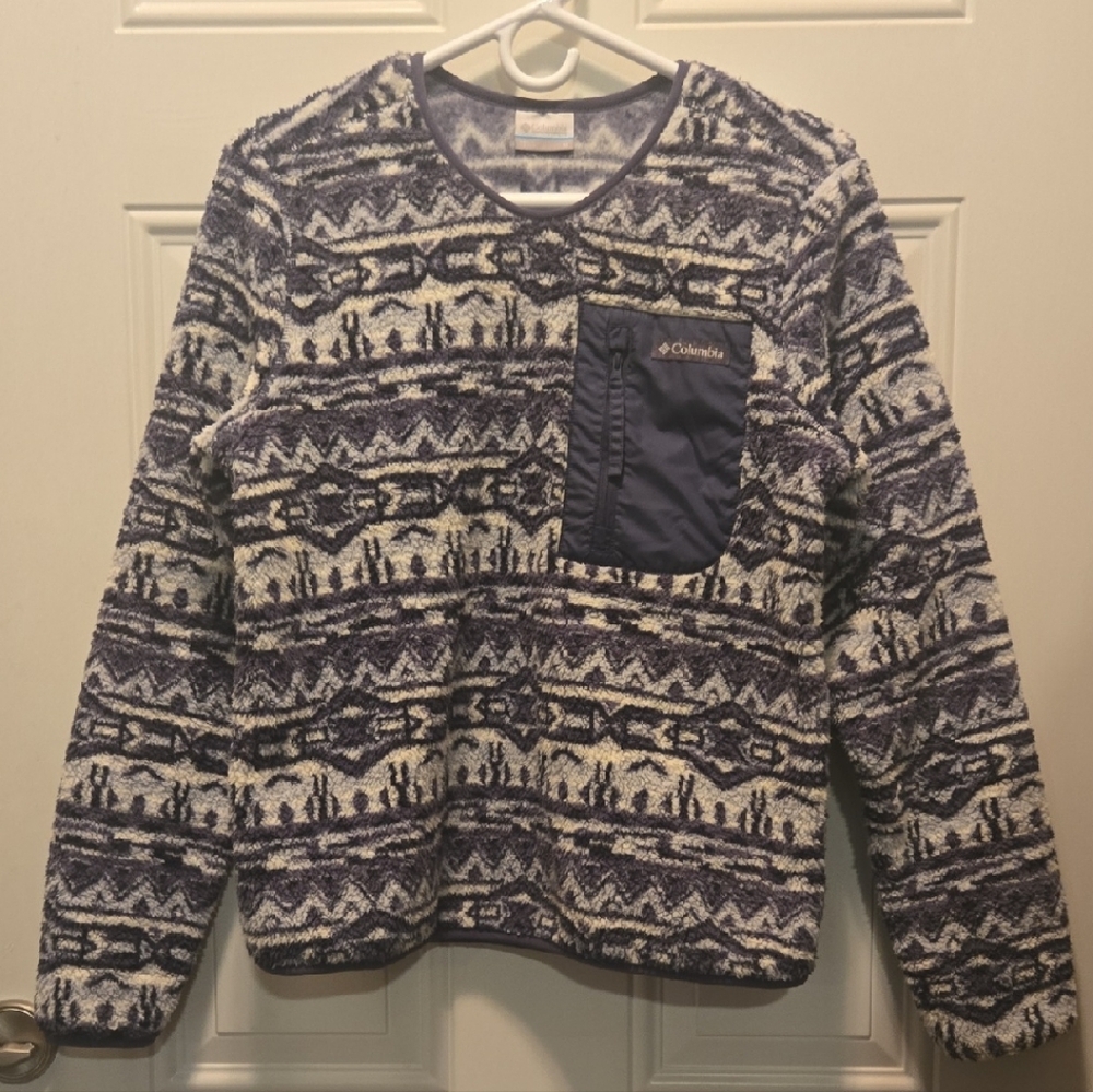 Columbia Womens Size Medium Navy and White Patterned Pullover